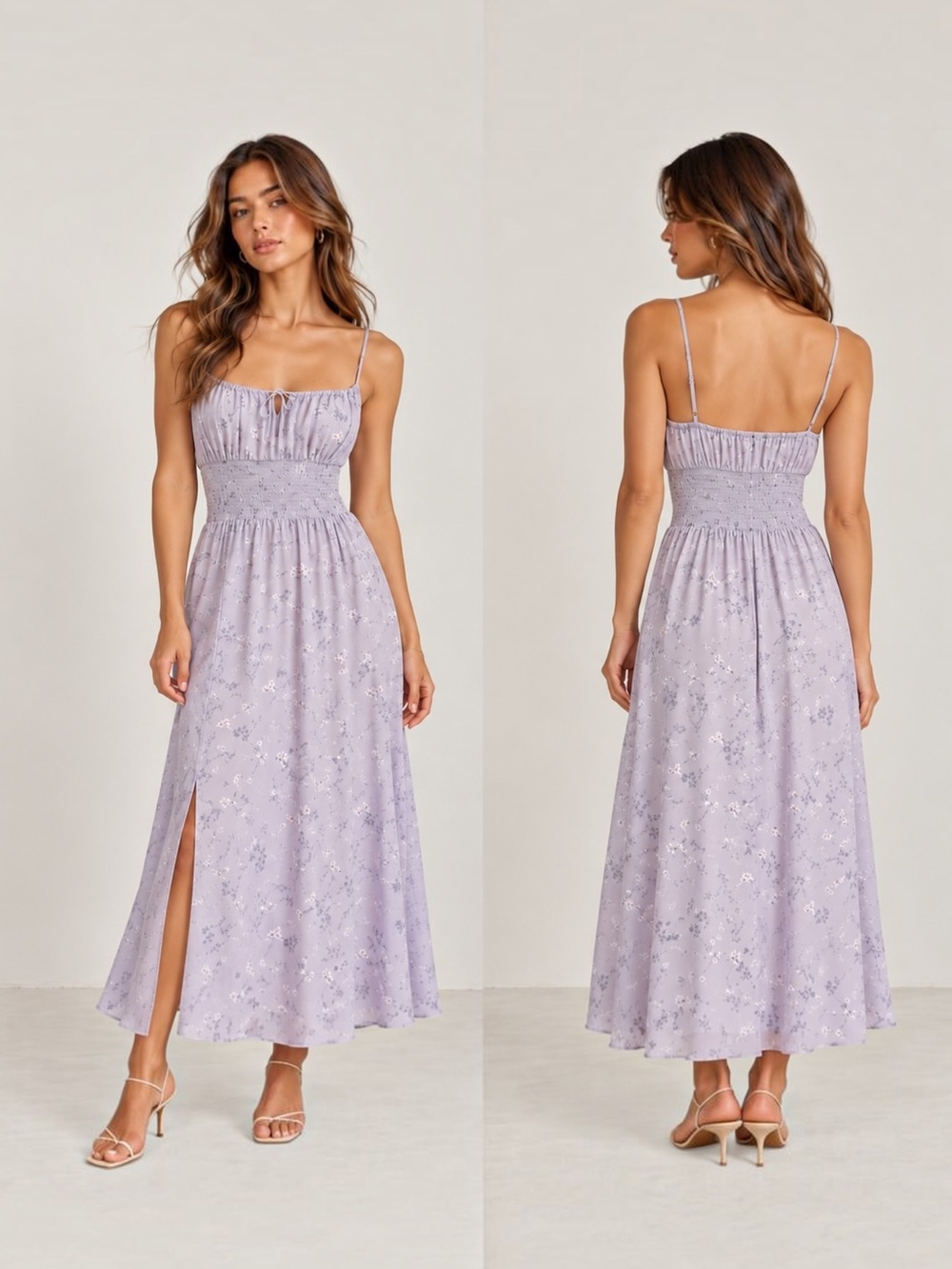 Aritzia Wilfred Genoa Midi Dress In Lilac Floral With Slit Leg